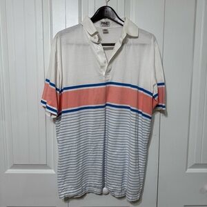 Vintage PING by Karsten Men’s XL Golf Polo Shirt Pink Blue Stripe Cotton